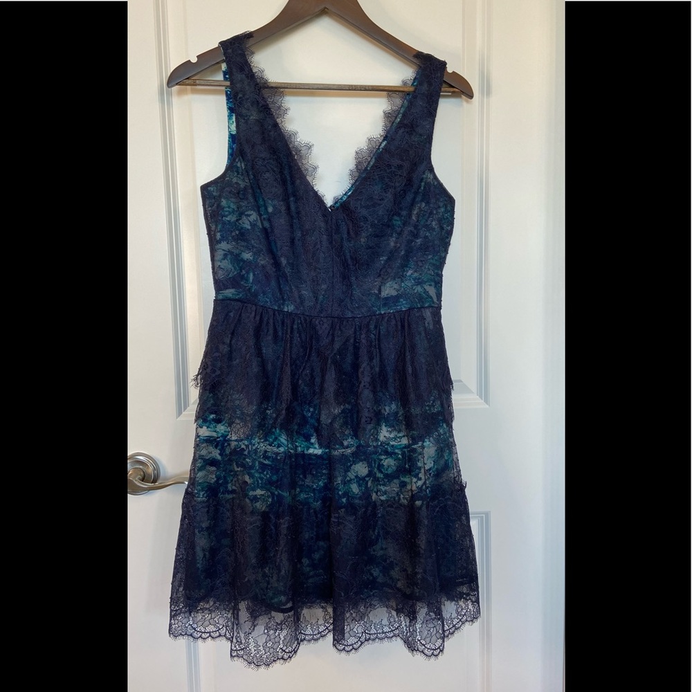BCBG Navy and Teal Lace Dress